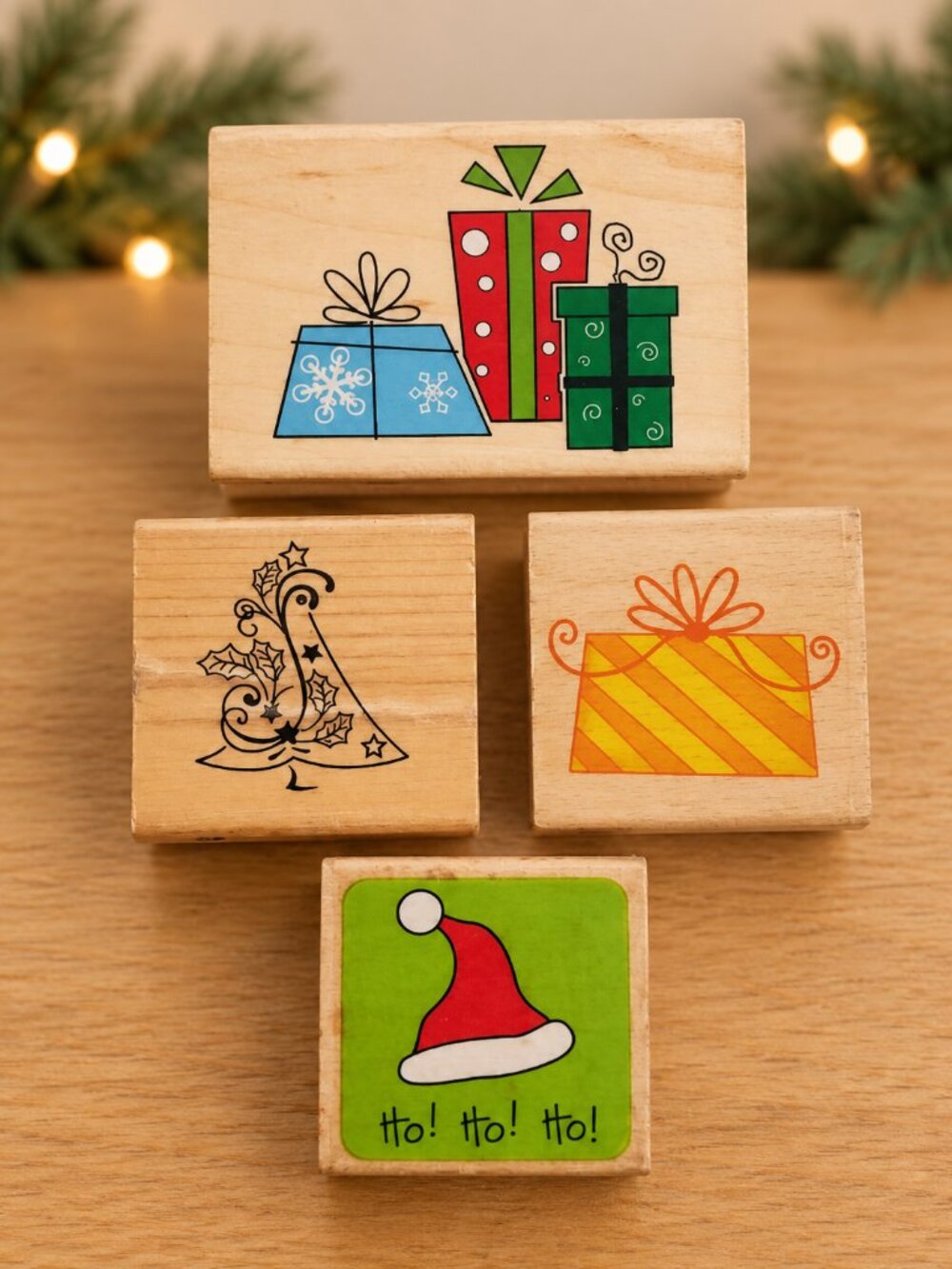Christmas Wood Rubber Stamps Lot 4 Santa Gifts Tree Rubber Stampede Sarah Beise
